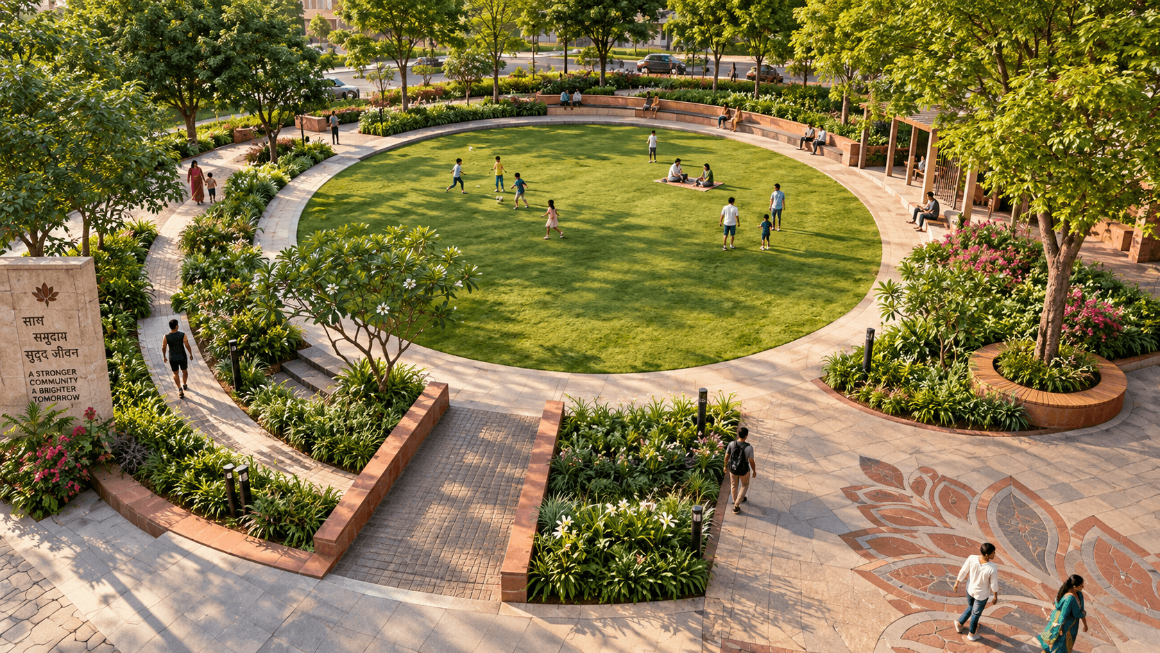 Landscaped central green at Shriram Villaments